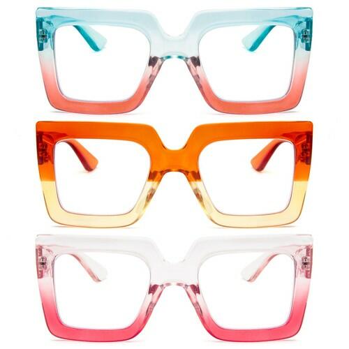 REAVEE 3 Pack Blue Light Reading Glasses Women Oversized +1.25 Extra Wide