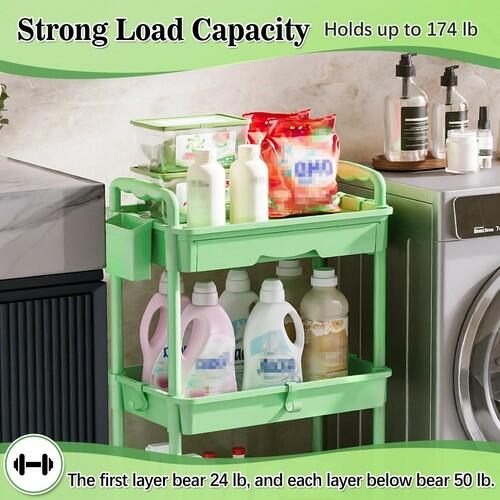 SUNALLY 3-Tier Rolling Cart with Drawer & Lockable Wheels, Bathroom Storage