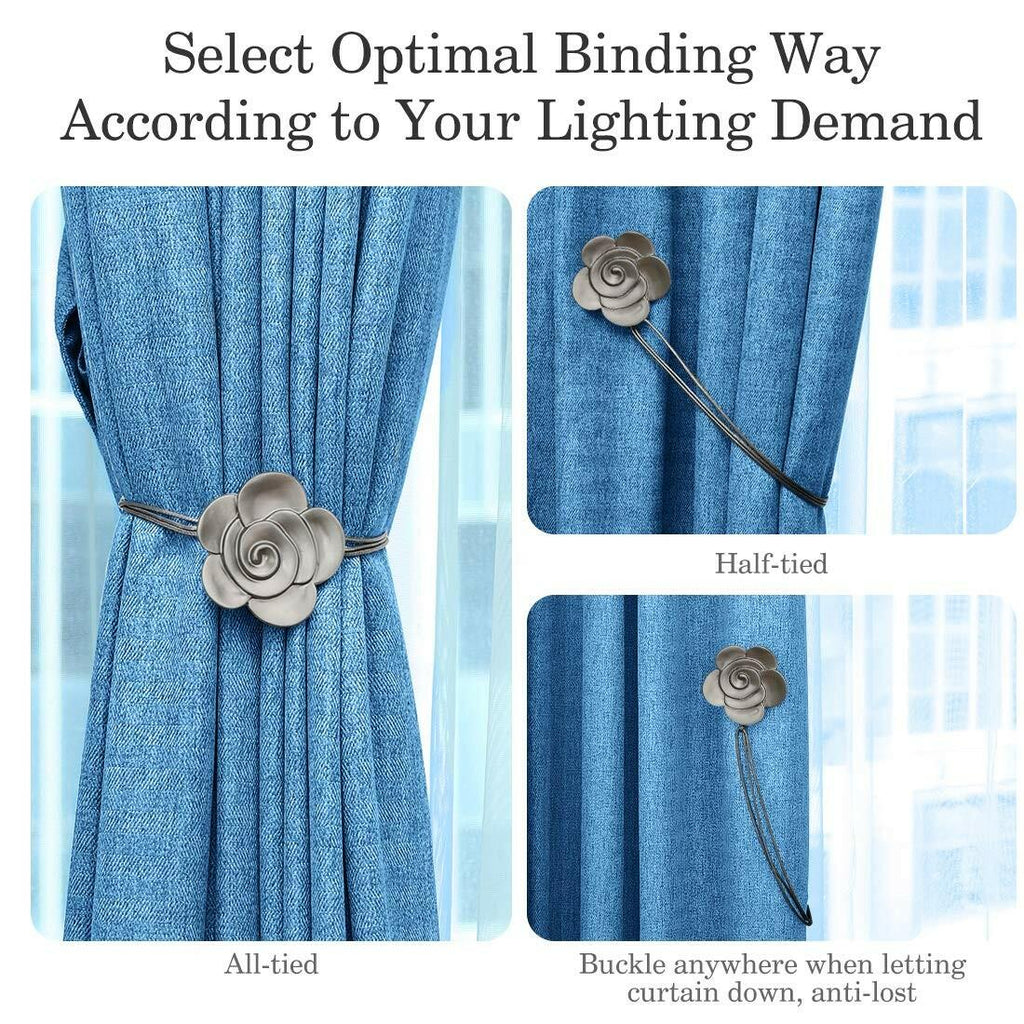 Lewondr Curtain Tie Magnetic, Vintage Resin Flower Curtain Holdback with Rope