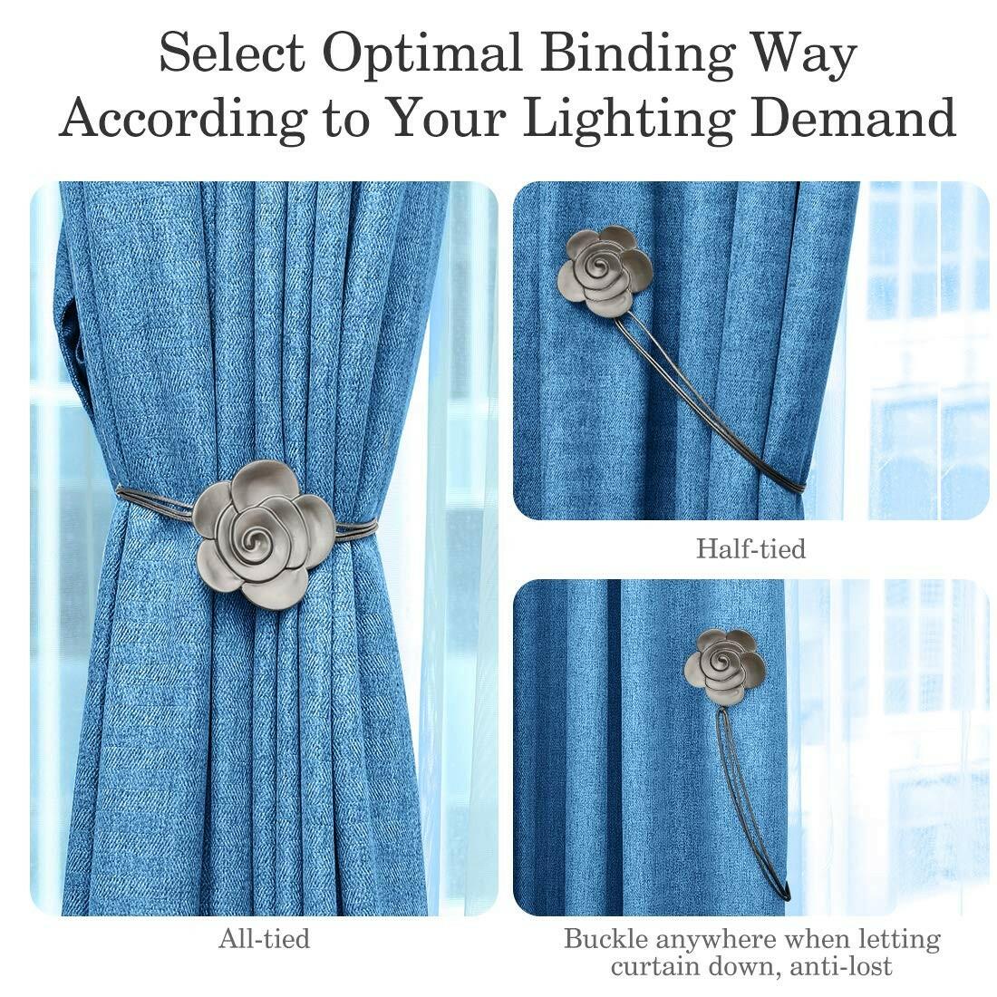 Lewondr Curtain Tie Magnetic, Vintage Resin Flower Curtain Holdback with Rope