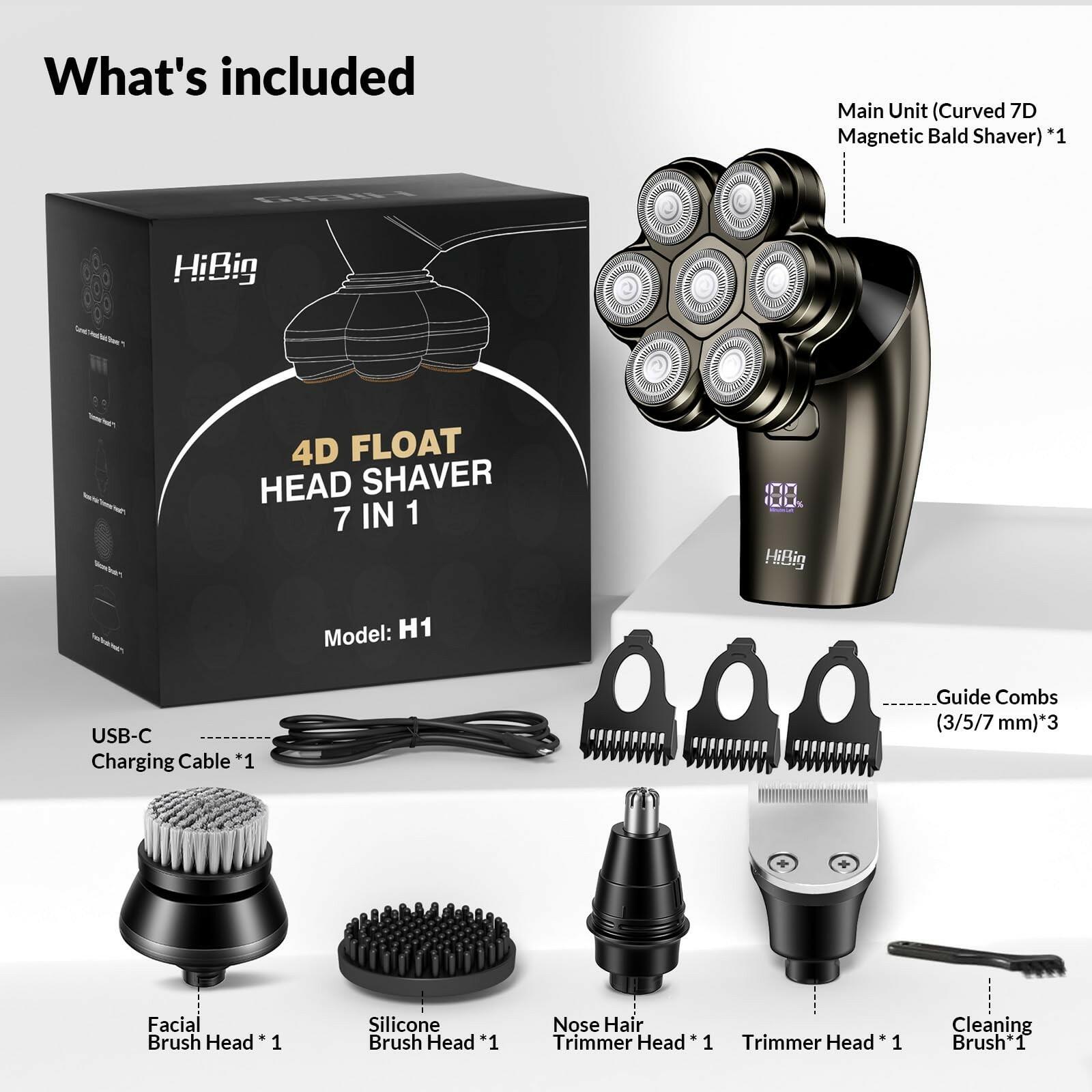 HiBig 7D Arc Electric Shaver for Head & Body, 5-in-1 Upgraded Electric Razor for