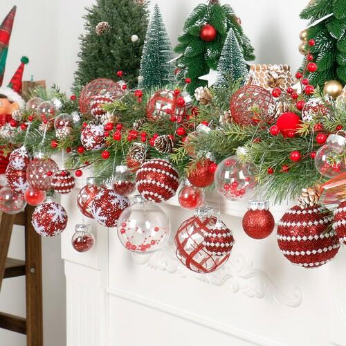Super Holiday Christmas Ball Ornaments, 33PCS Red Clear Shatterproof Plastic