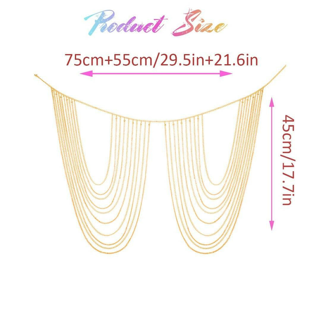 Brishow Gold Body Chain Jewelry Rhinestone Layered Waist Chain Rave Accessories