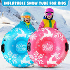 2 PACK ZMLM Snow Tubes for Kids, Plastic Snow Sleds with Handles, Inflatable