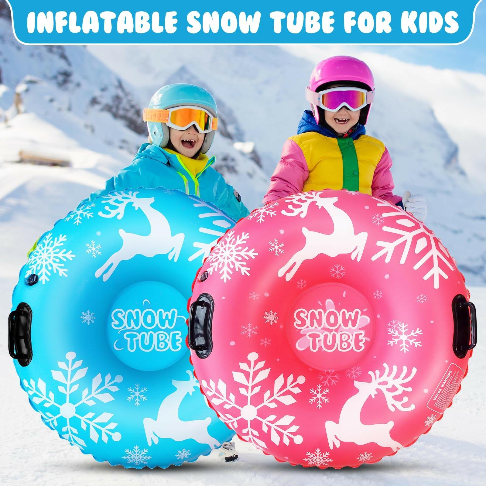 2 PACK ZMLM Snow Tubes for Kids, Plastic Snow Sleds with Handles, Inflatable