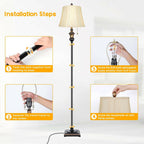 TOBUSA Traditional Floor Lamp, Classic Standing Lamp with Bronze Fabric Shade,