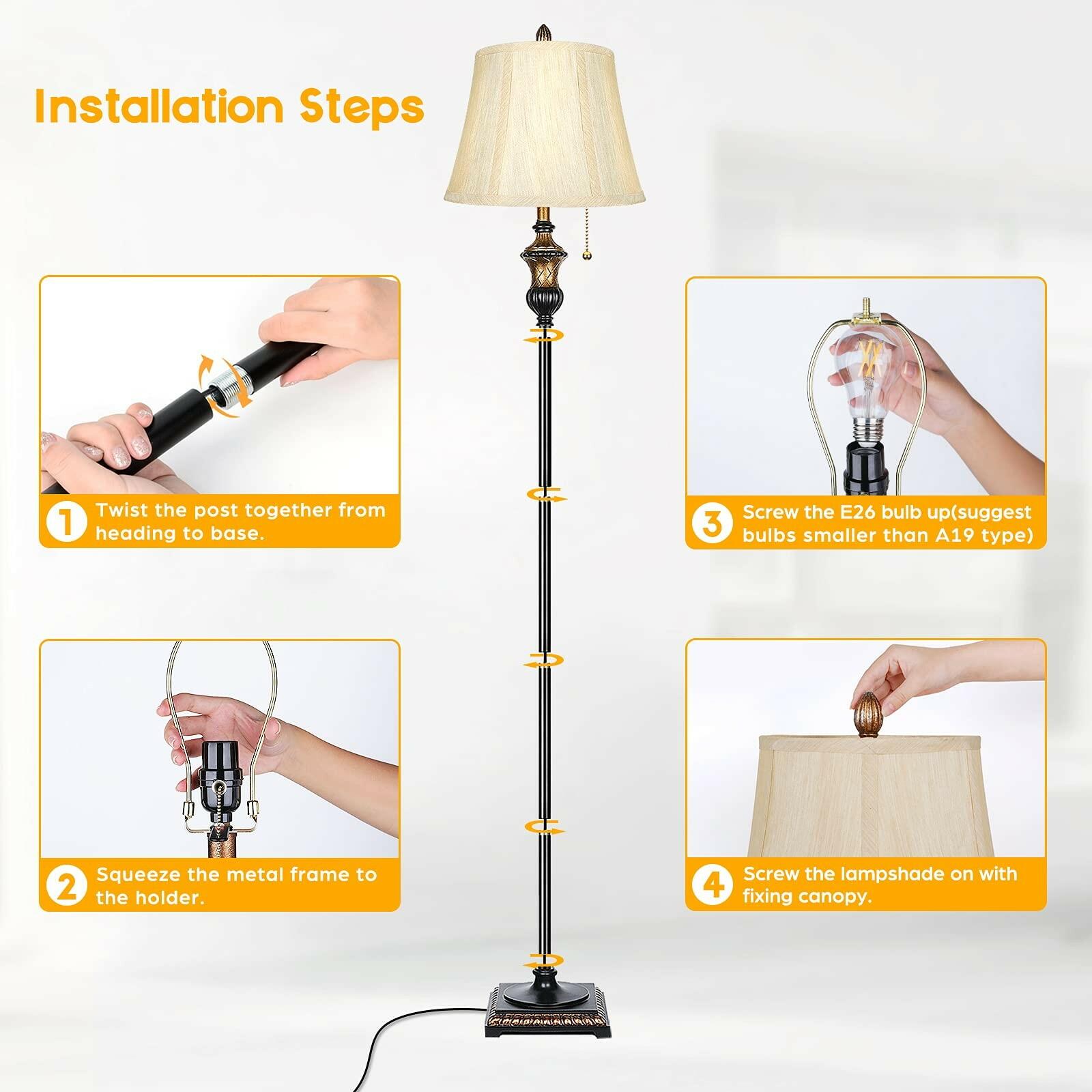 TOBUSA Traditional Floor Lamp, Classic Standing Lamp with Bronze Fabric Shade,