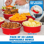 GoBig Red Party Cup Bowls - 30 Large Disposable Plastic Bowls