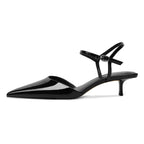 SAMMITOP Womens Black Kitten Heels Closed Pointed Toe Ankle Strap Slingback
