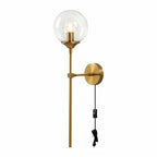 BOKT Gold Globe Wall Sconce Plug In Brass Glass Mid Century Light Clear