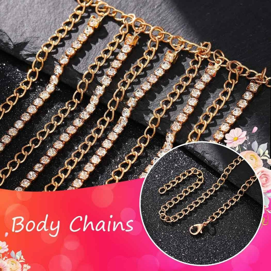 Brishow Gold Body Chain Jewelry Rhinestone Layered Waist Chain Rave Accessories