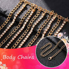 Brishow Gold Body Chain Jewelry Rhinestone Layered Waist Chain Rave Accessories