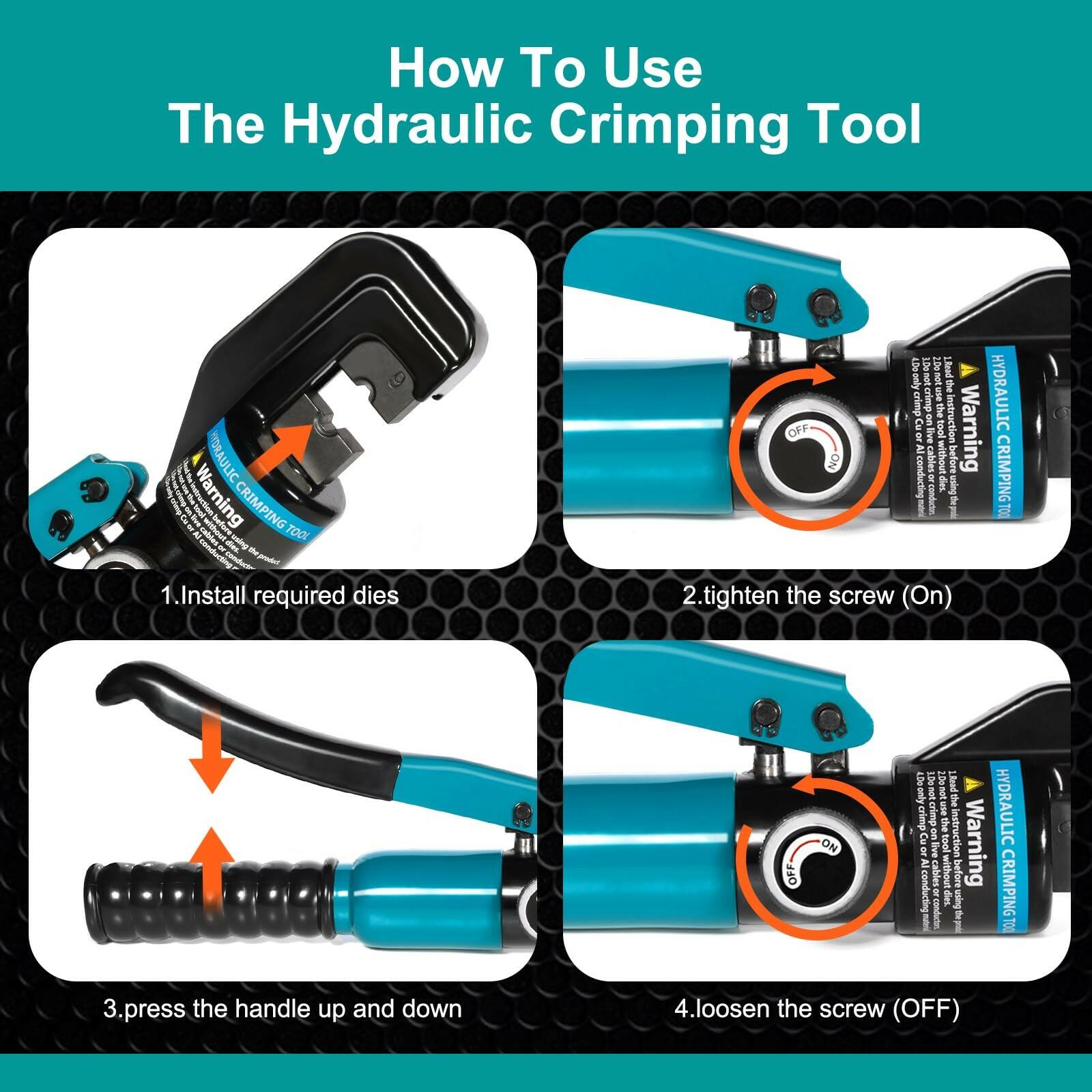 Brileine 10 Tons Hydraulic Crimping Tool with 9 Dies - Battery Cable Crimper