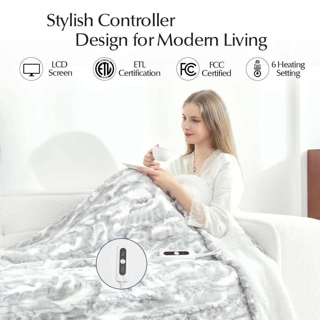 SNUGSUN Heated Throw Blanket Faux Fur & Sherpa, Safe Electric Blanket ETL & FCC