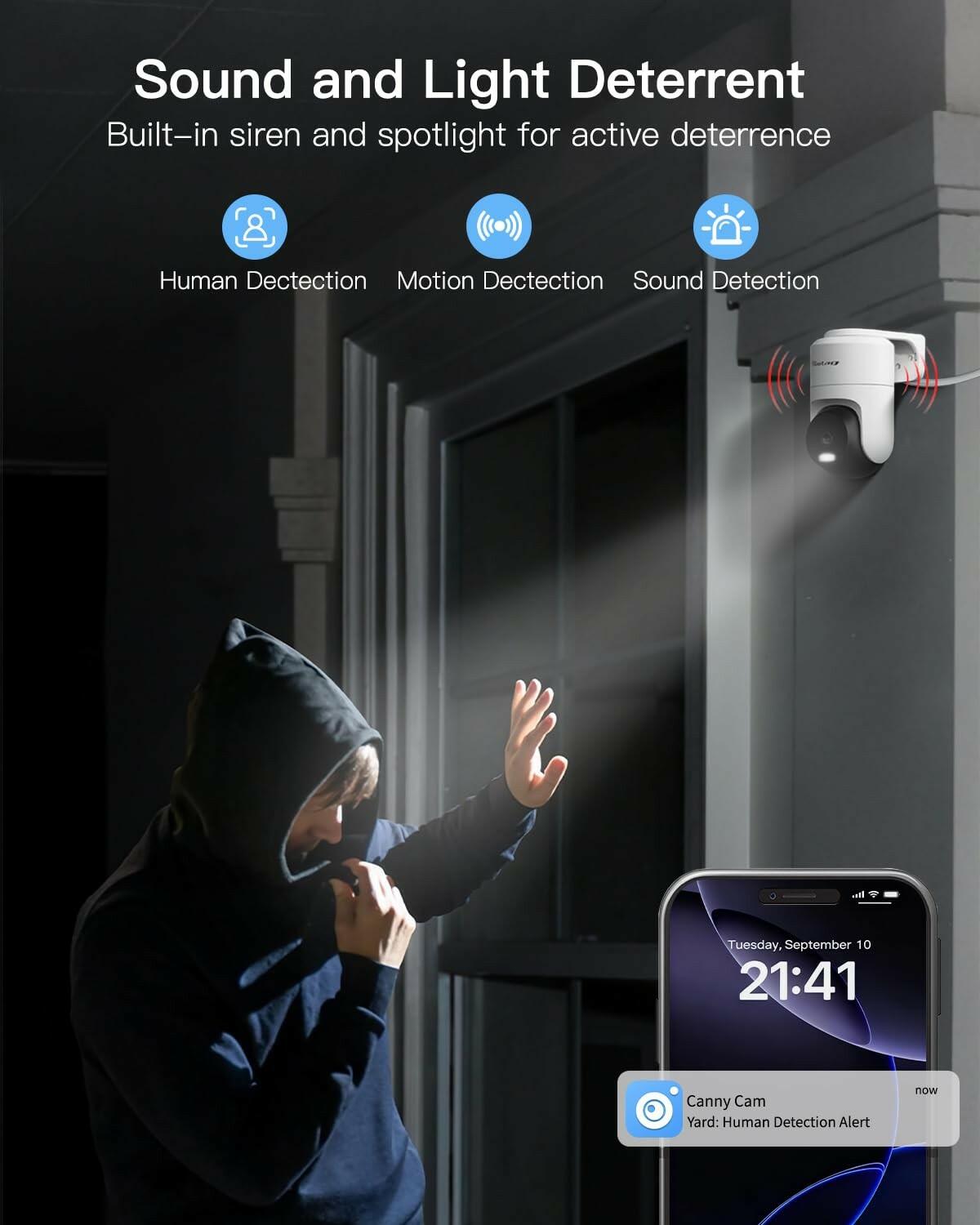 VIMTAG Pan/Tilt Outdoor Security Camera, 2.5K 4MP WiFi Home CCTV Camera, 360°