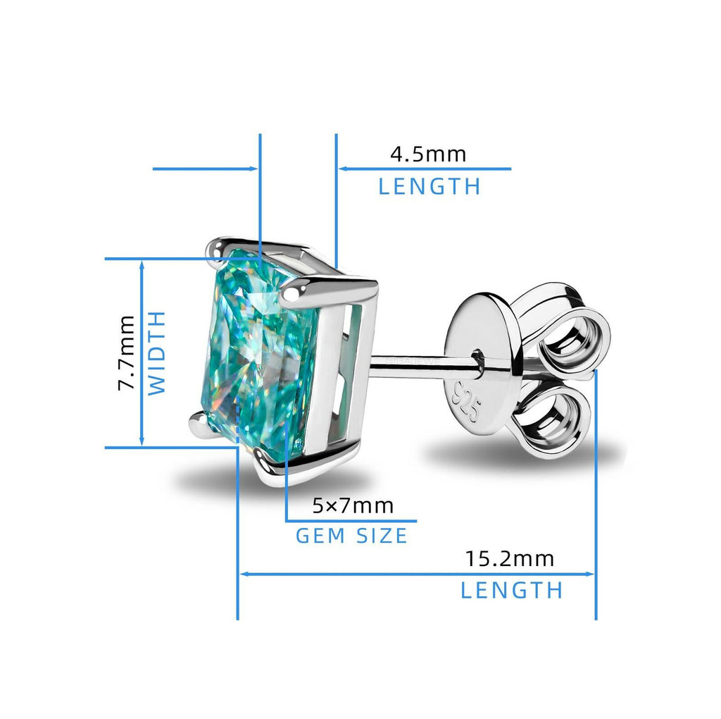 GIGAJEWE Blue Green Color Moissanite Stud Earrings Radiant Cut Moissanite
