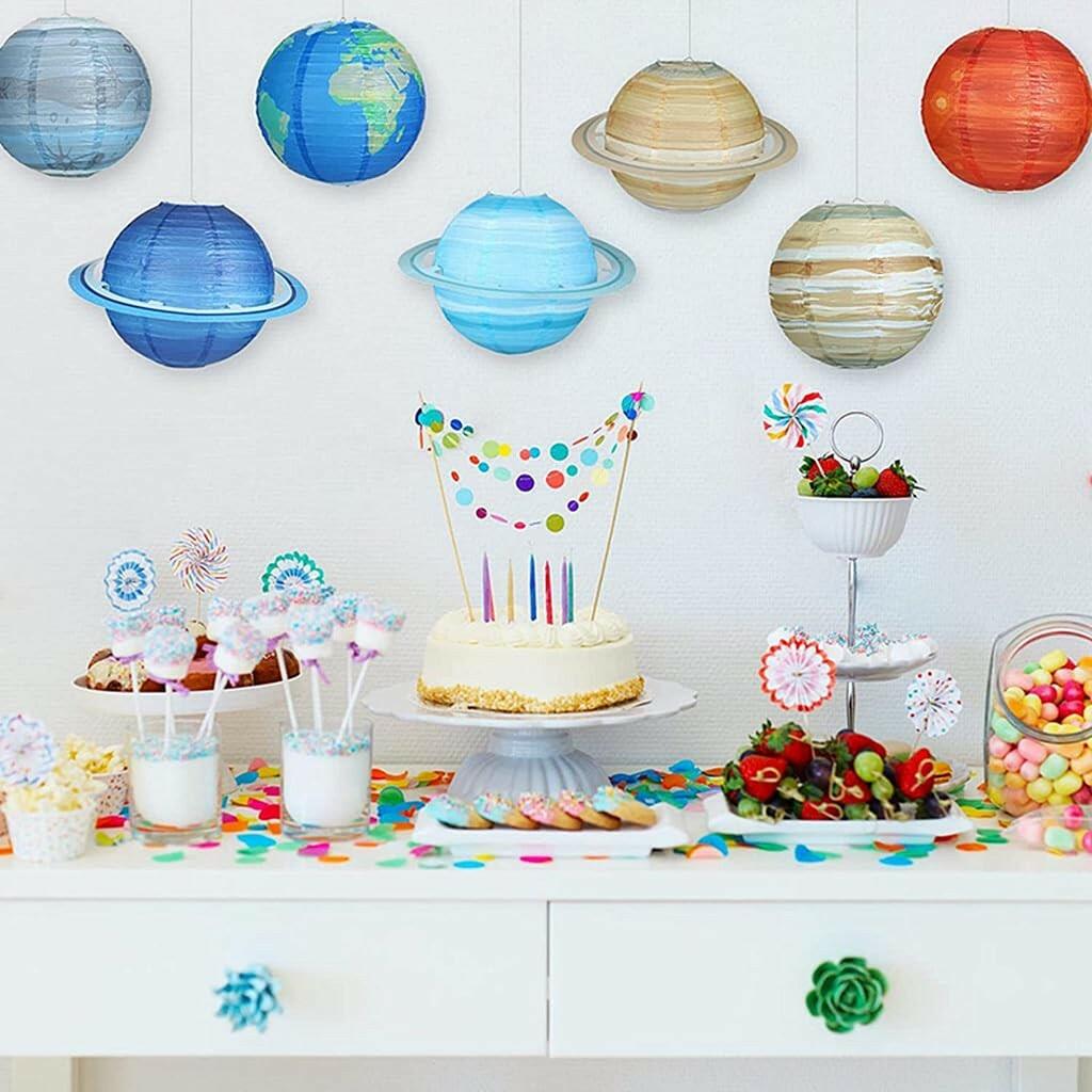 Kinteshun 12 inches;8pcs Folding Outer Space Planet Paper Lanterns Reusable