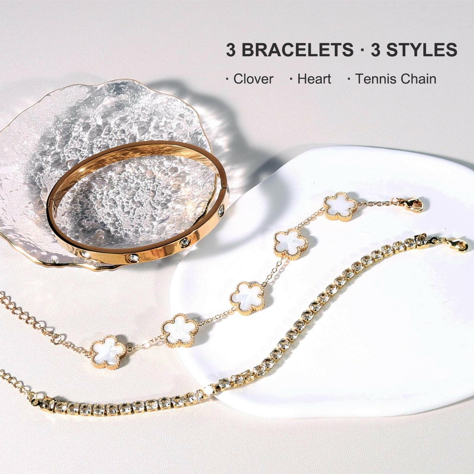 YOUNGGRACE 18K Gold Plated Bracelet Sets for Women - 3PCS Stackable Bracelets
