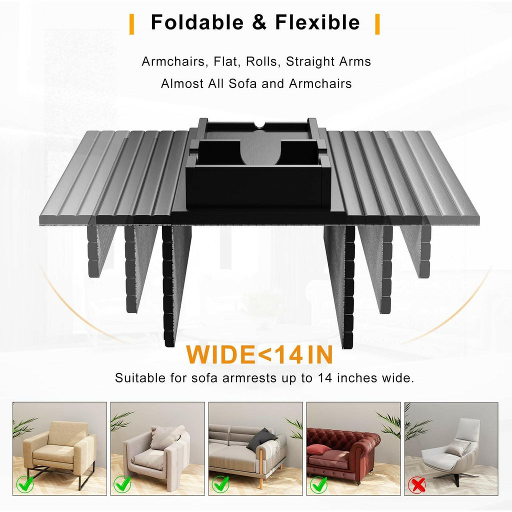 Bestjing Bamboo Couch Armrest Table, Sofa Arm Tray with Detachable Couch Cup