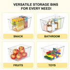 Joymeezo Set of 8 Clear Plastic Storage Bins, 6 Large +2 Small Pantry Organizers