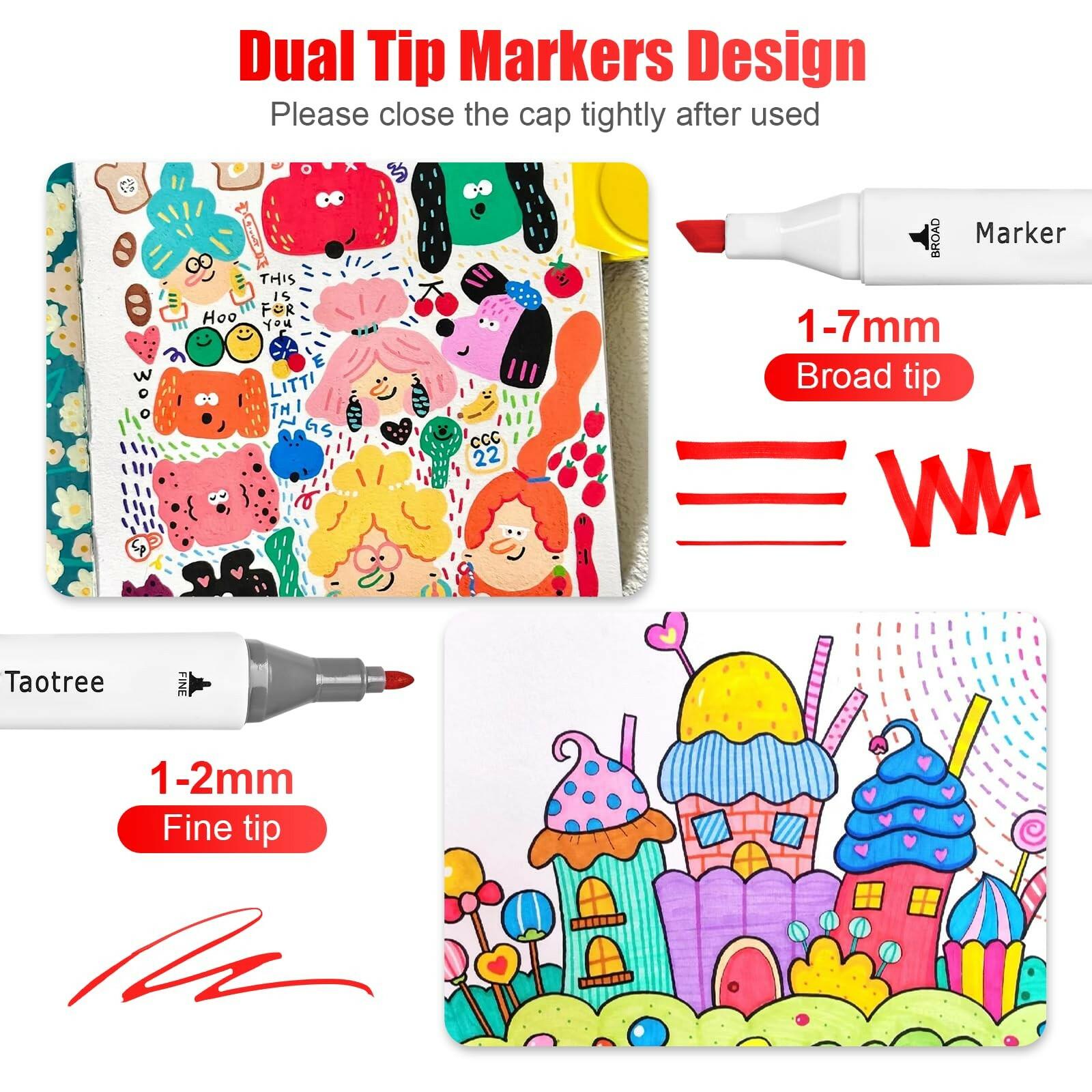 Taotree Alcohol Markers Set 100 Colors with Case & Holders, Dual Tips Art