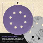 Dura-Gold Premium 220 Grit 5" Purple Film Ceramic Sanding Discs, 8-Hole Pattern,