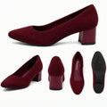 Burudani Women Burgundy Block Heel Pumps Knit Comfort Round Toe Size 11