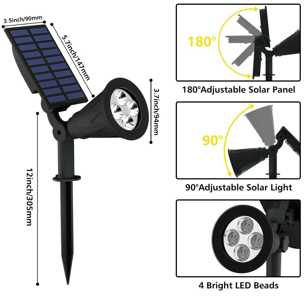 2 PACK T-SUN Solar Spotlights Outdoor, White LED Landscape Lights, Waterproof