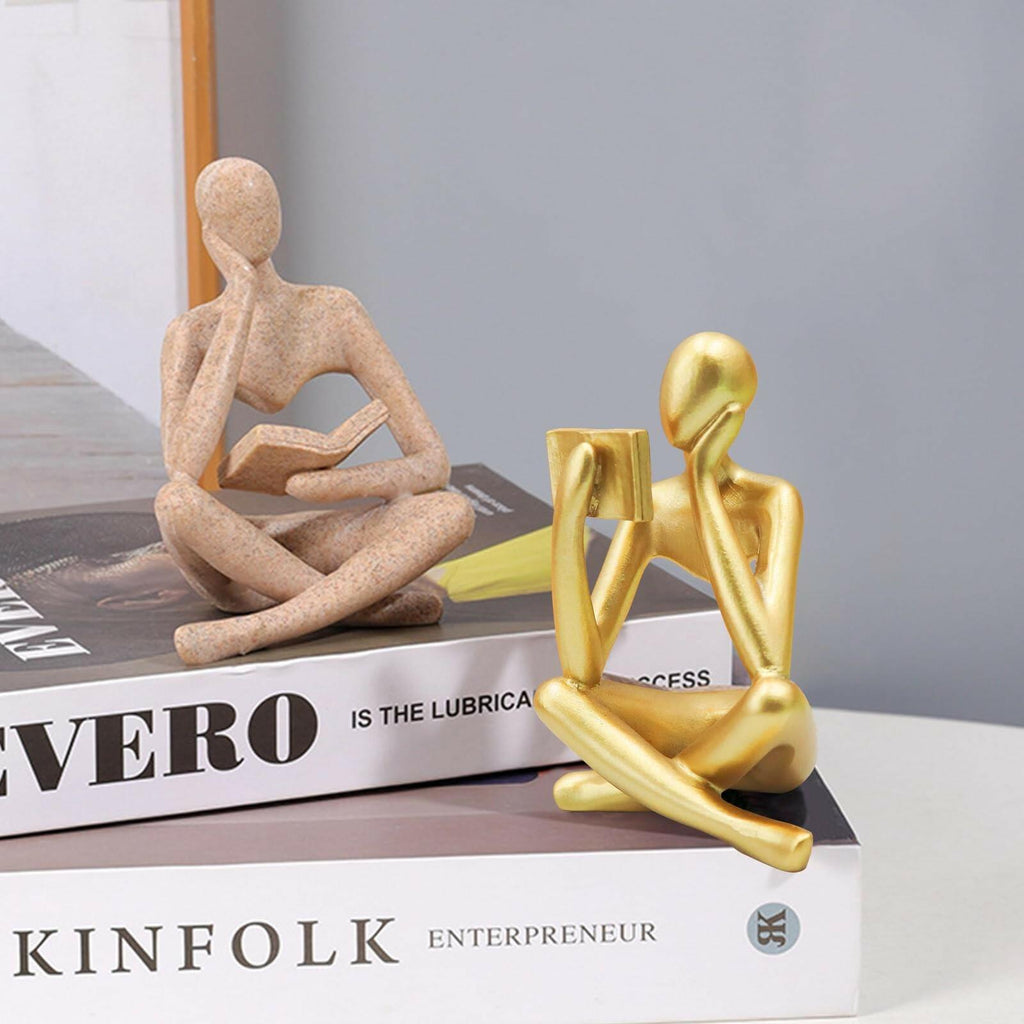 Jinkoozz Gold Reading Women Statue, Thinker Sculptures, Abstract Art Ornament,