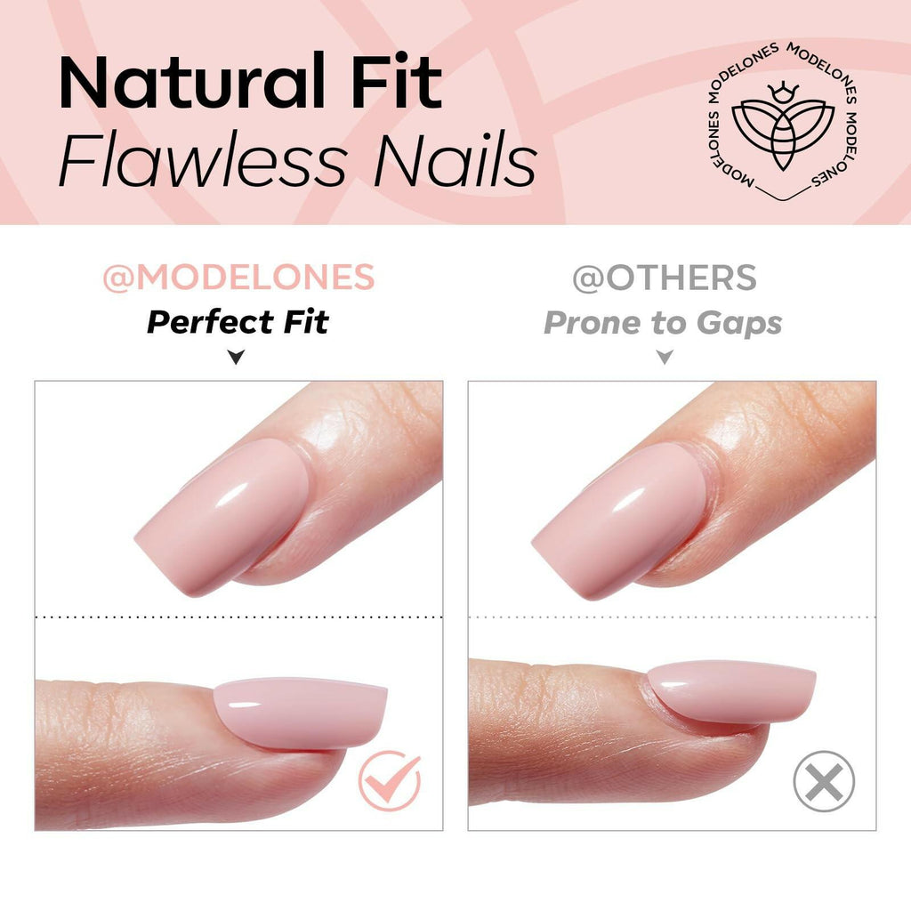 modelones Nude Pink Short Press on Nails, Semi-Transparent Oval Fake Nails Kit