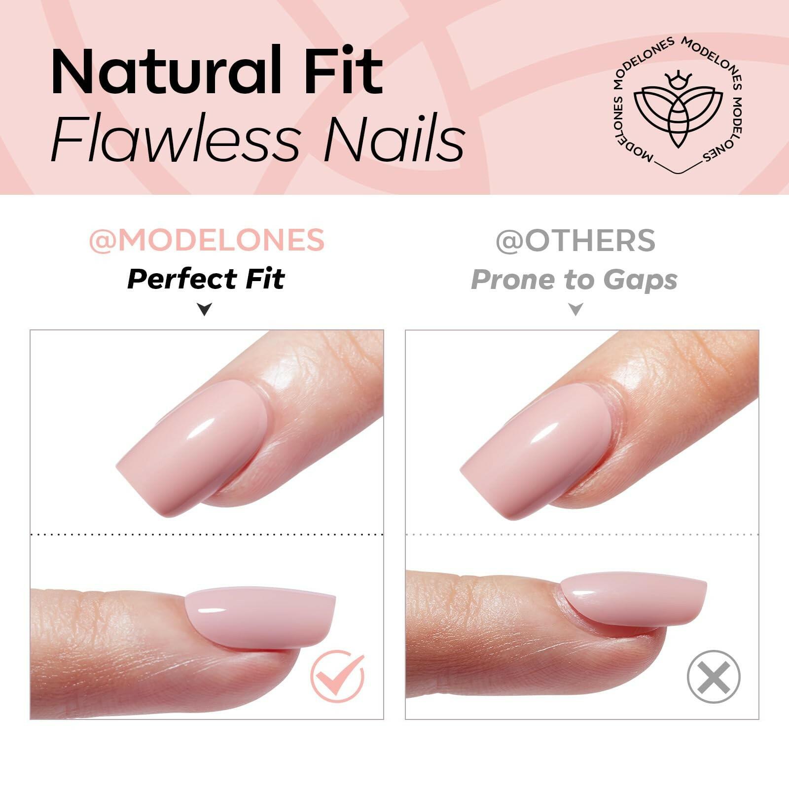 modelones Nude Pink Short Press on Nails, Semi-Transparent Oval Fake Nails Kit