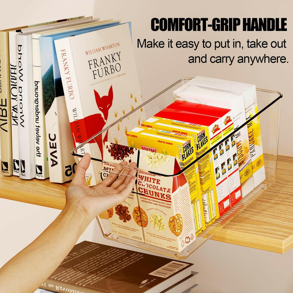 Joymeezo Set of 8 Clear Plastic Storage Bins, 6 Large +2 Small Pantry Organizers