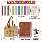 25 PCS Bible Study Supplies Kit, Large Capacity Canvas Tote Bag for Women