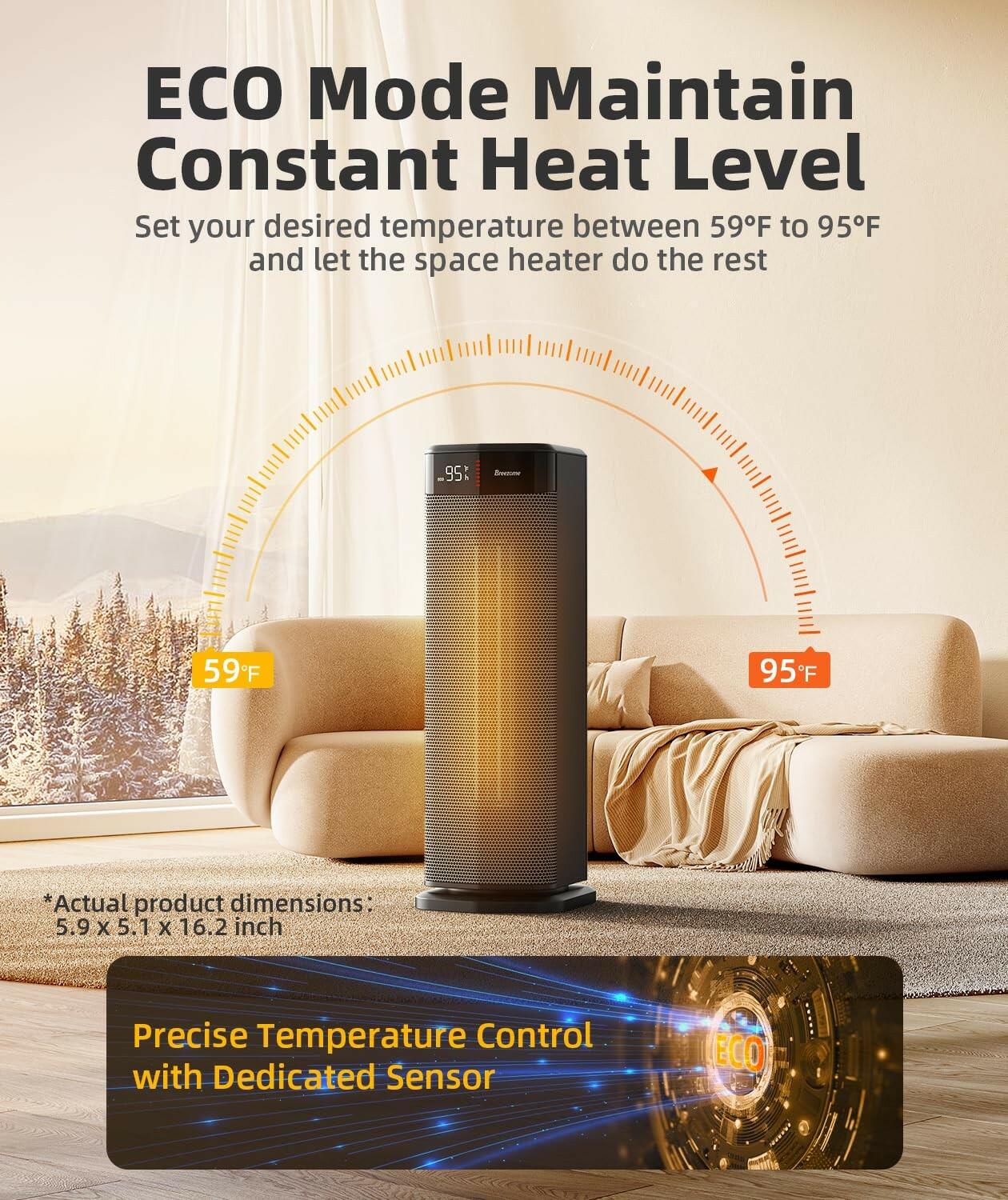 BREEZOME Space Heater for Indoor Use, 1500W Fast Heating Electric Heater with