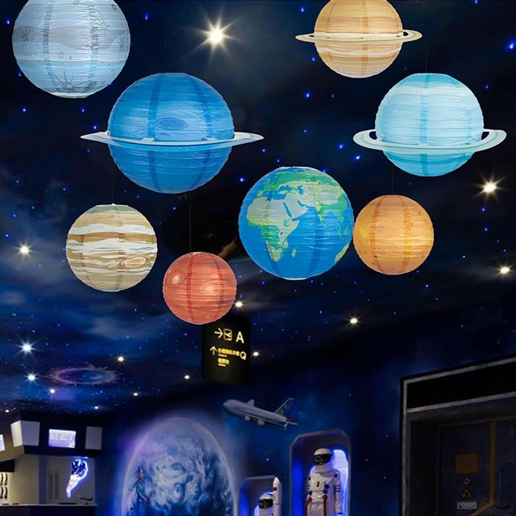 Kinteshun 12 inches;8pcs Folding Outer Space Planet Paper Lanterns Reusable