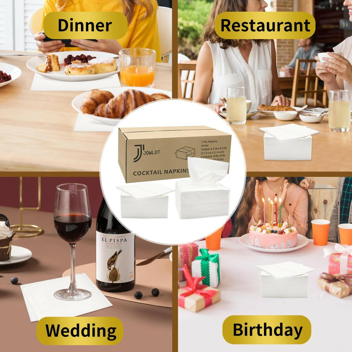 JOWLOT Cocktail Napkins - 1200 Count 2-Ply White Napkins Disposable, 4.5 x 4.5