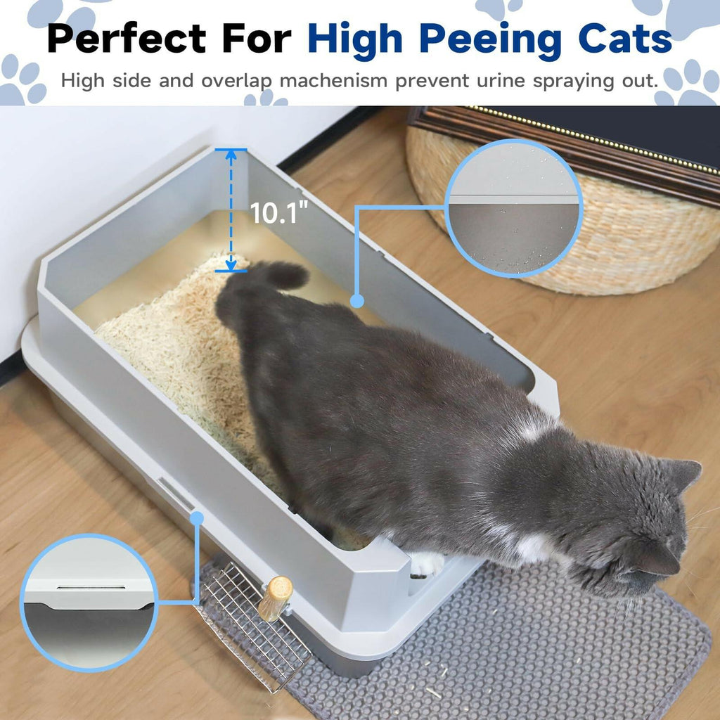 TENTIZON Stainless Steel Cat Litter Box with Lid, XL Large Covered Kitty