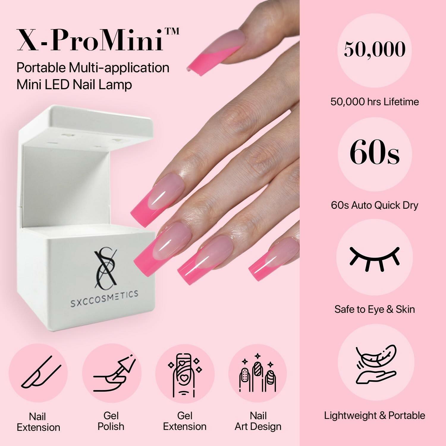SXC Cosmetics French Tip Press On Nails – 5 Pink Series, Medium Square, X-Pro