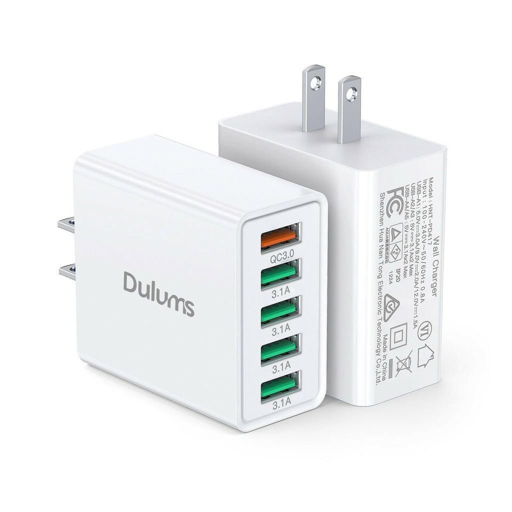 50W USB Wall Charger Block,2Pack 5-Port Charger Fast Charging Block QC 3.0