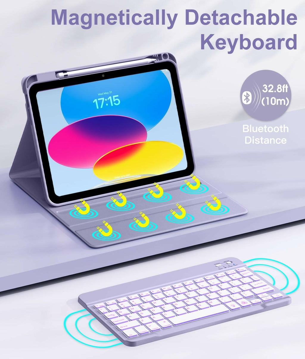 Hamile for iPad 11th 10th Generation Case with Keyboard - 7 Colors Backlit