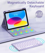 Hamile for iPad 11th 10th Generation Case with Keyboard - 7 Colors Backlit