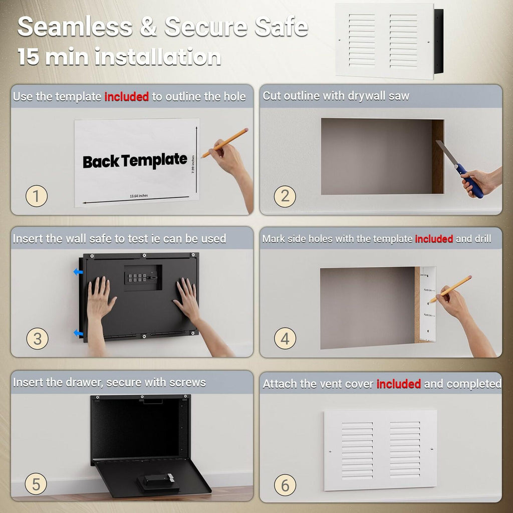 Mboko Hidden Wall Safe w/ Vent Cover Electronic Recessed Home Security