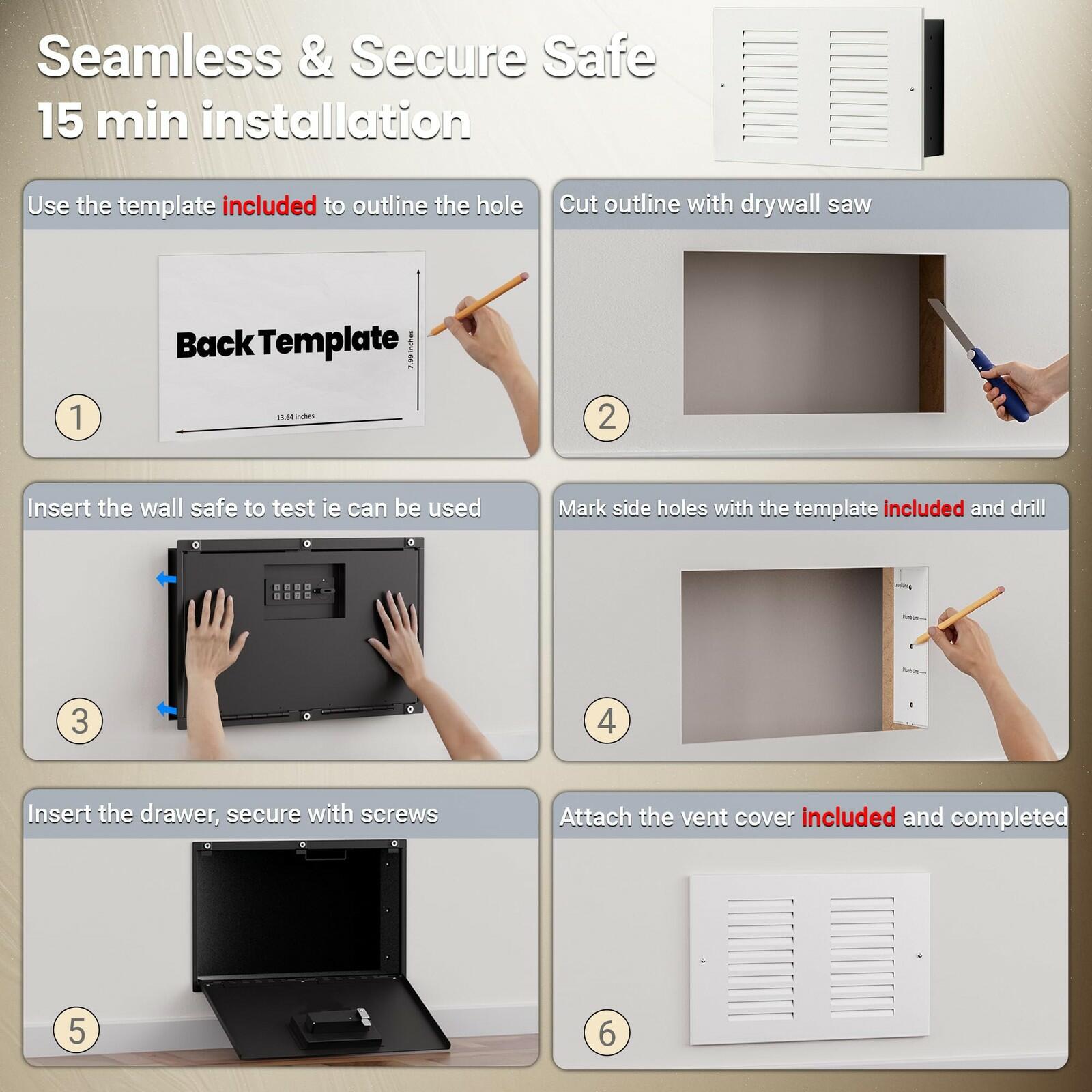 Mboko Hidden Wall Safe w/ Vent Cover Electronic Recessed Home Security