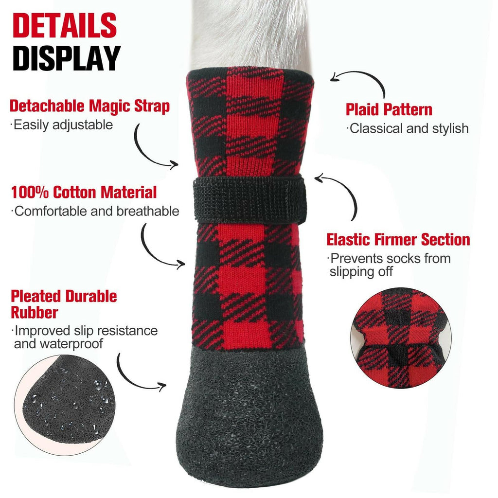 BEAUTYZOO Waterproof Dog Socks to Prevent Licking Paws, Christmas Dog Socks for