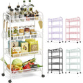 TOOLF 4-Tier Rolling Cart, Metal Utility Cart with 3 Hooks, Easy Assemble Mobile