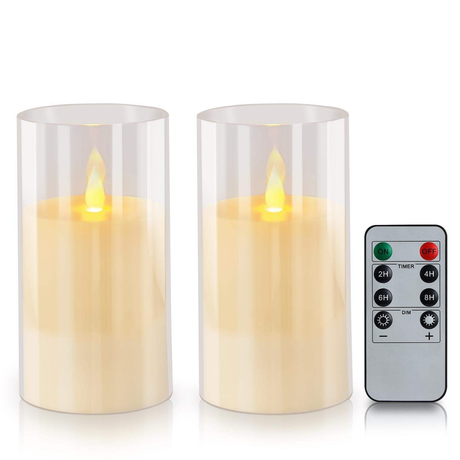 wemarry Flameless Candles 4" 5" 6" Set of 2 Acrylic Glass Pillars 3" Diameter