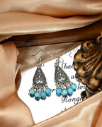 Watforsh Boho Silver Turquoise Filigree Western Country Earrings Teardrop Drop
