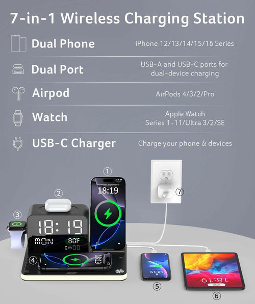 acer 7-in-1 Wireless Charging Station: Charger Stand for Multiple Devices for