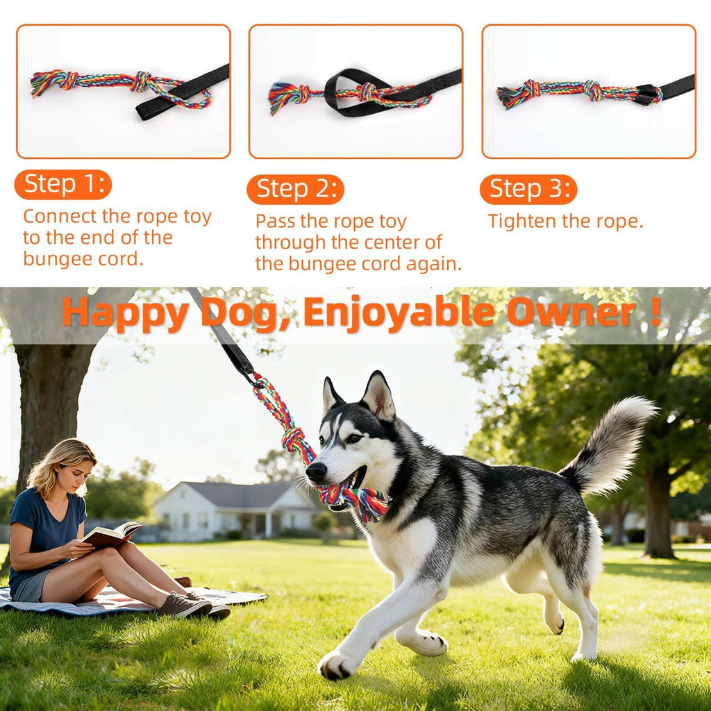 Tivray Outdoor Bungee Tug Toy, Dog Hanging Bungee Tug Toy with 3 Dog Chew Ropes,