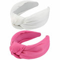 VELSCRUN 2 Pcs Wide Knotted Elastic Headbands - Rose Pink Solid Headband and